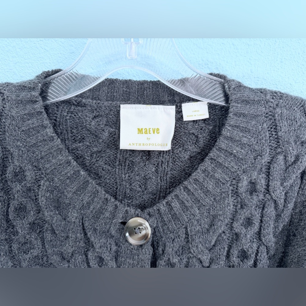 Maeve Anthropologie Cable Knit Cardigan Sweater, Charcoal Gray - Picture 2 of 6